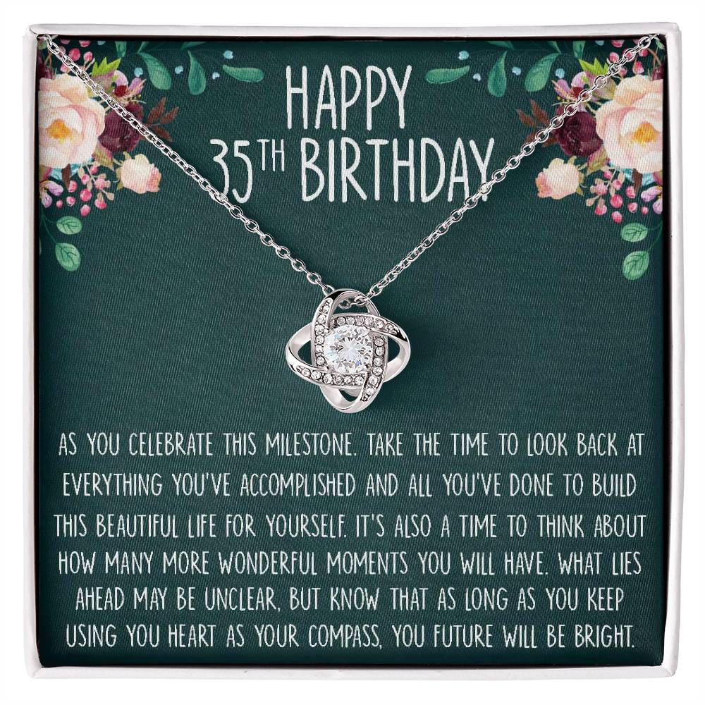 35th Birthday Gift Necklace, Cute Birthday Gift, Jewelry Gift for Her, 35 Years Old Gift, Love Knot Necklace, Custom Gift Card