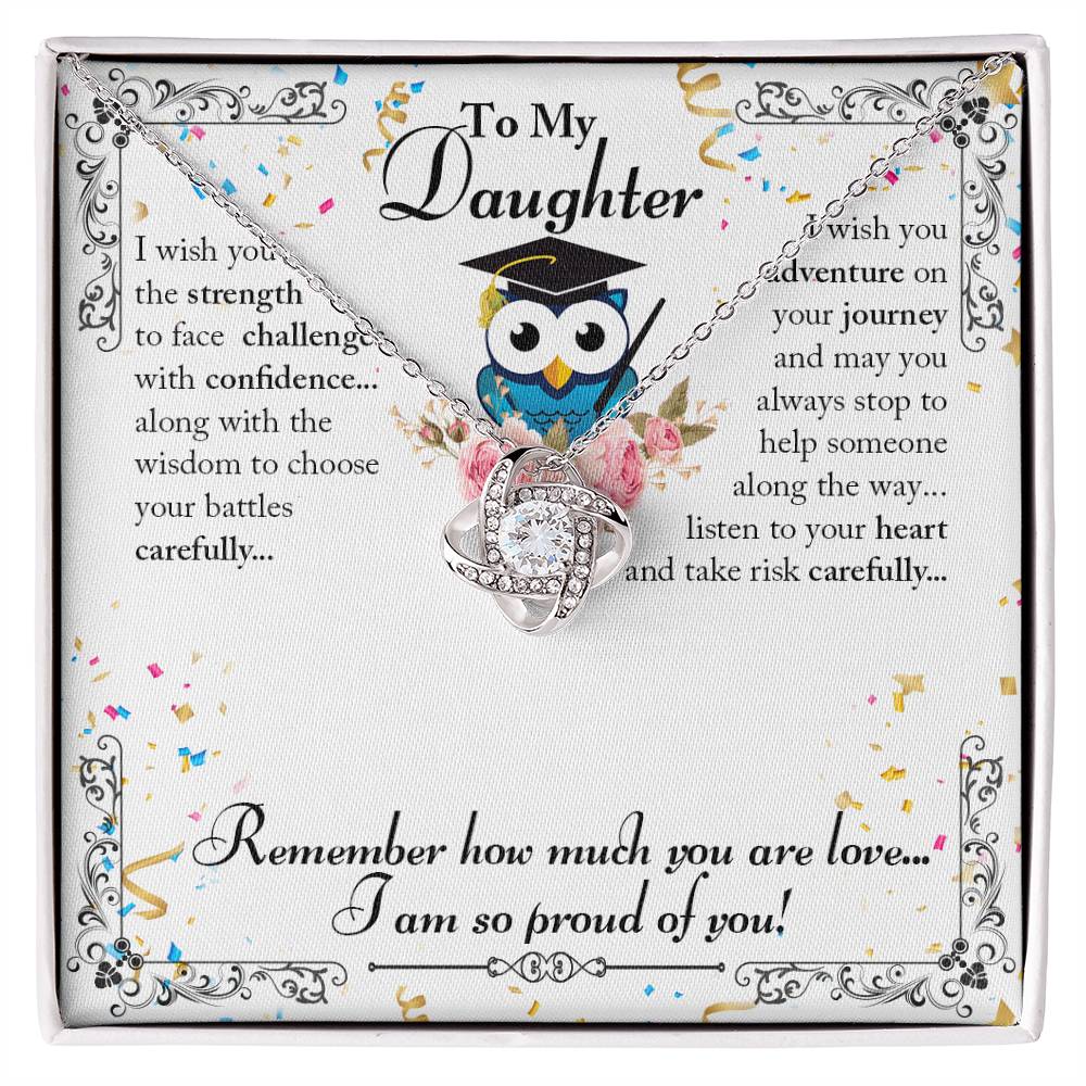 To My Daughter - Owl Graduation - Love Knot Necklace
