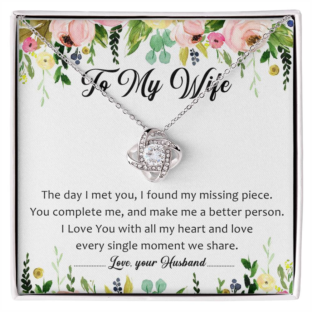 To My Wife You're My Missing Piece Love Knot Necklace Mother's Day Message Card