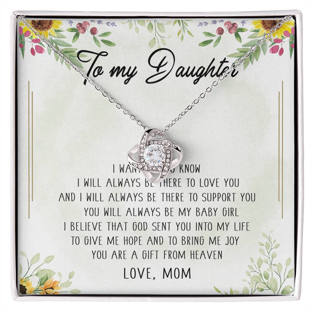 To My Daughter You're a Gift From Heaven Love Knot Necklace