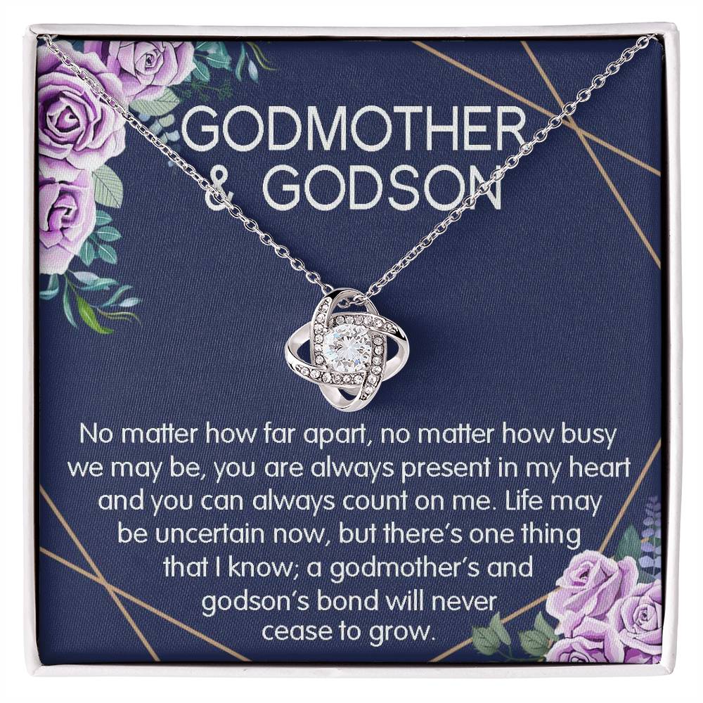 Godmother & Godson Gift Necklace, Baptism, Confirmation, Graduation, Holiday, Birthday Gift, Love Knot Necklace Gift for Godmother