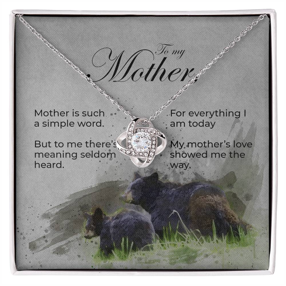 Love Knot Mother's Day Necklace With Bear and Cub Message Card
