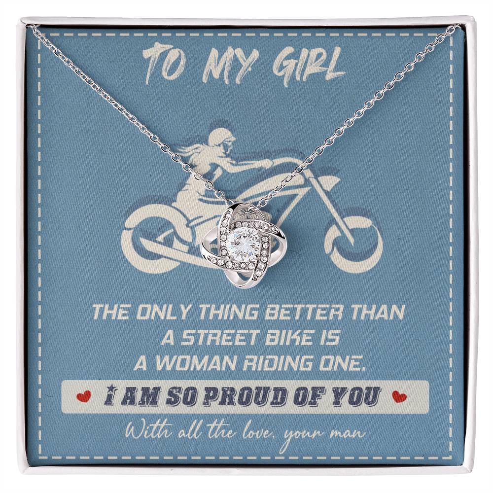 Gift for Wife - a Woman Riding One - the Love Knot Necklace