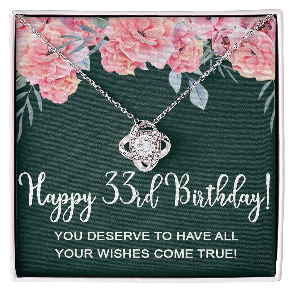 Happy 33rd Birthday Gifts for Women Necklace for Her, 33 Years Old Jewelry Gift for Wife, Friend Gift Love Knot Necklace Xu1162lk16