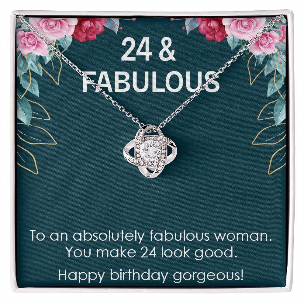 24th Birthday Gift for Womens, Turning 24 & Fabulous Necklace Gift, 24 Years Old Gift for Wife Best Friends, Love Knot Necklace