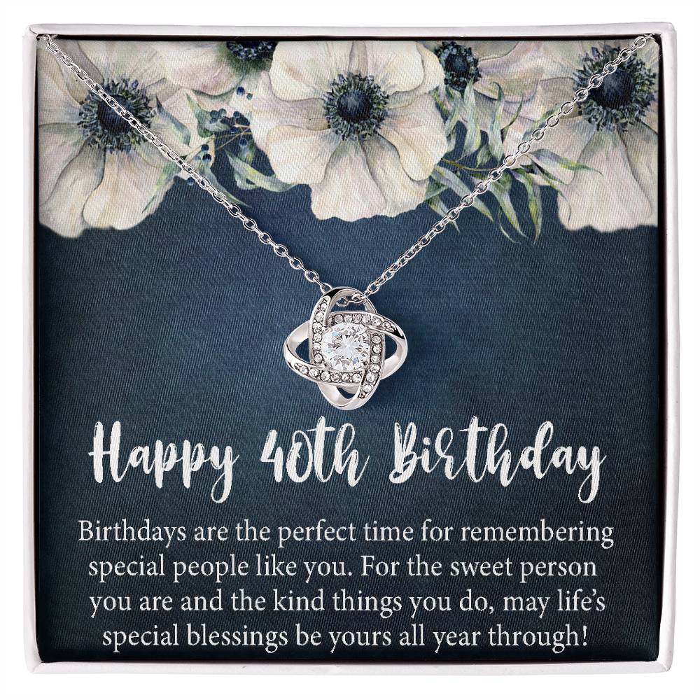 Happy 40th Birthday Gift Necklace, Jewelry Gift for Her, 40th Birthday Gifts for Womens Girls, 40 Years Old Love Knot Necklace