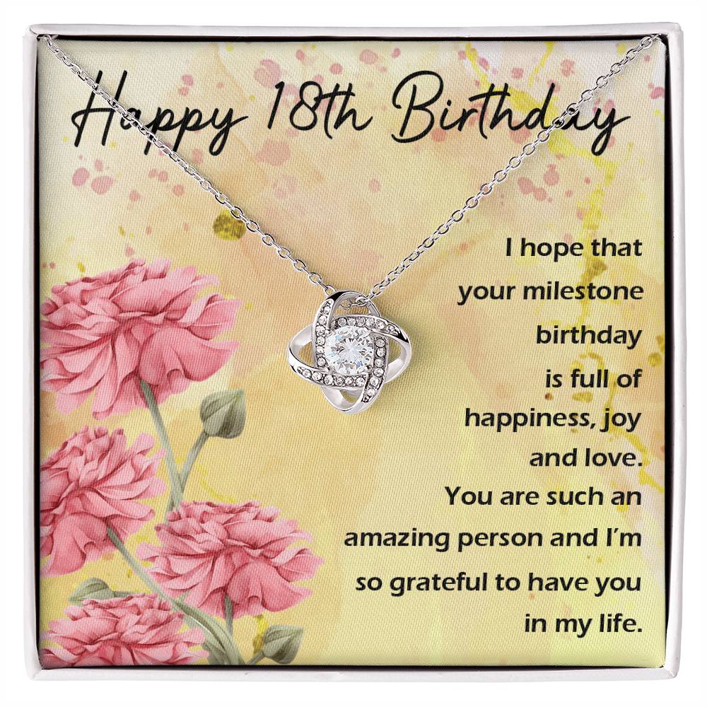 Happy 18th Birthday Milestone Love Knot Necklace