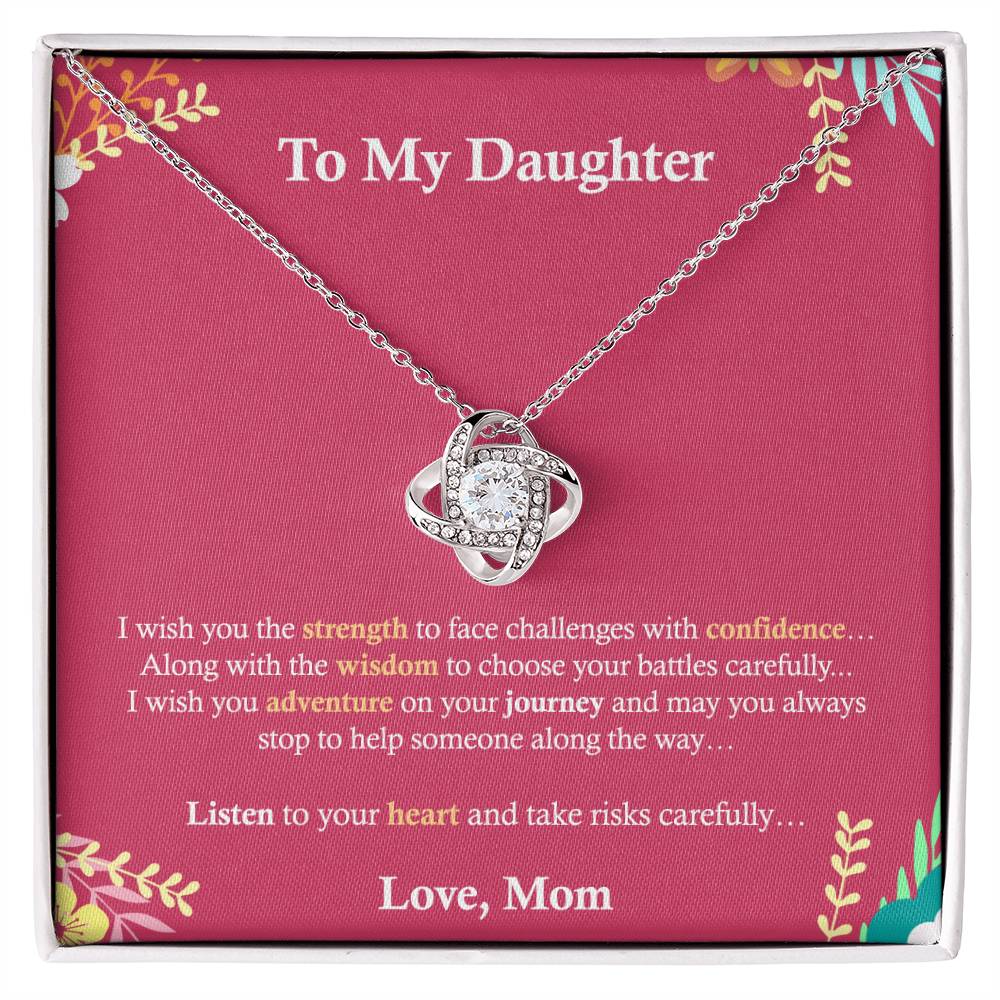 To My Daughter, Gift for Daughter, I Love My Daughter, Gift From Mom for Daughter Love Knot Necklace, Sweet Message, Inspirational Message, Mom's Love.