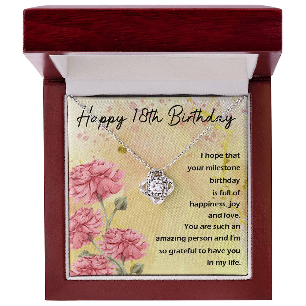 Happy 18th Birthday Milestone Love Knot Necklace