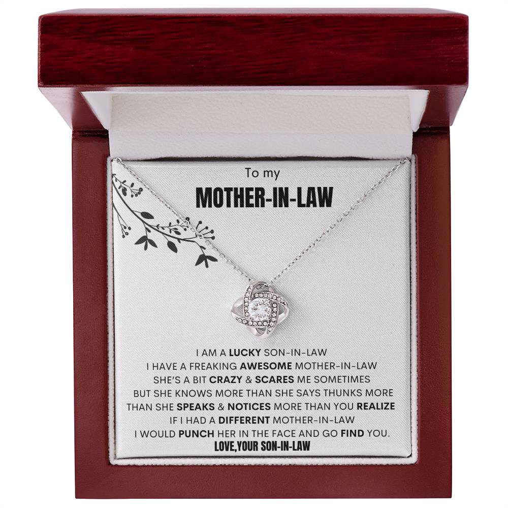 To My Mother-In-Law"i Am a Lucky Son-In-Law" Love Your... Knot Necklace