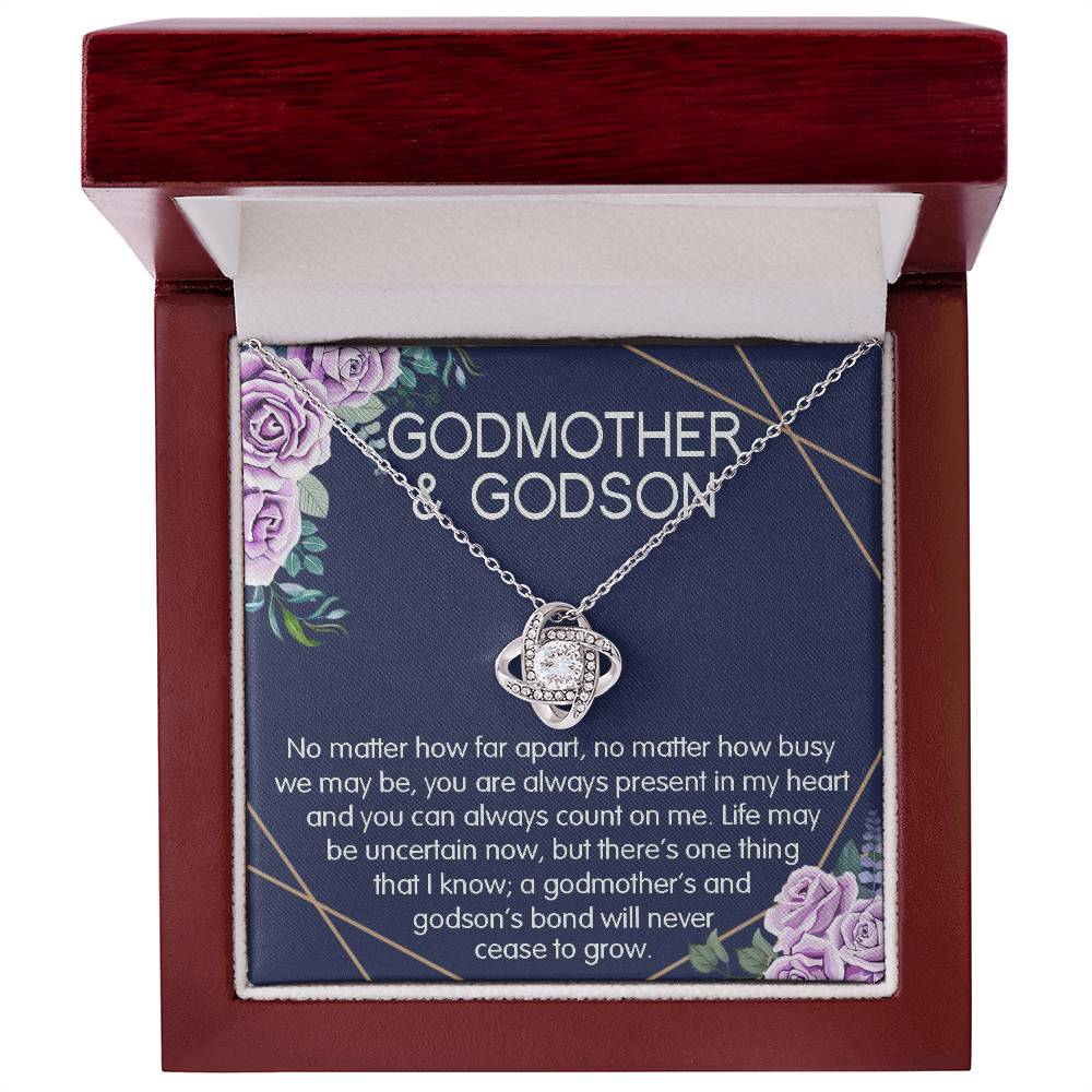 Godmother & Godson Gift Necklace, Baptism, Confirmation, Graduation, Holiday, Birthday Gift, Love Knot Necklace Gift for Godmother
