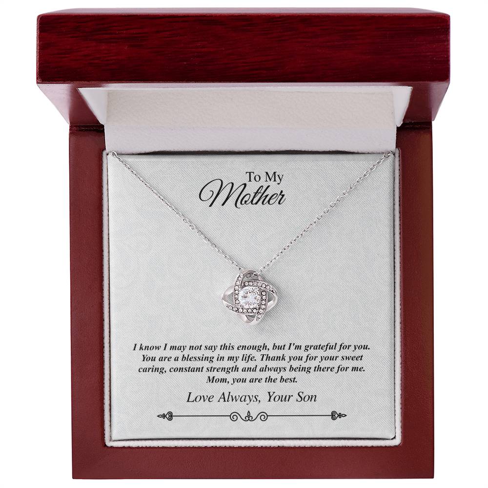 'To My Mother' Jeweled Knot Necklace - I'm Grateful for You, You Are the Best