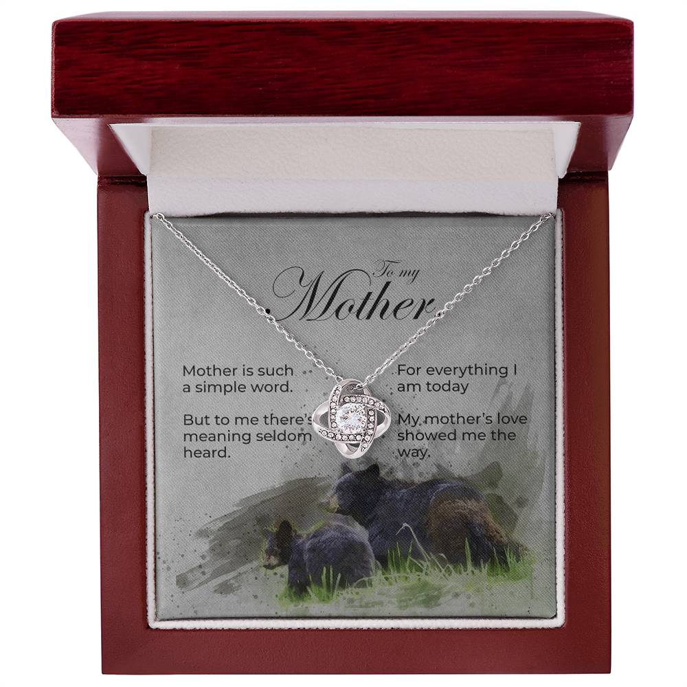 Love Knot Mother's Day Necklace With Bear and Cub Message Card