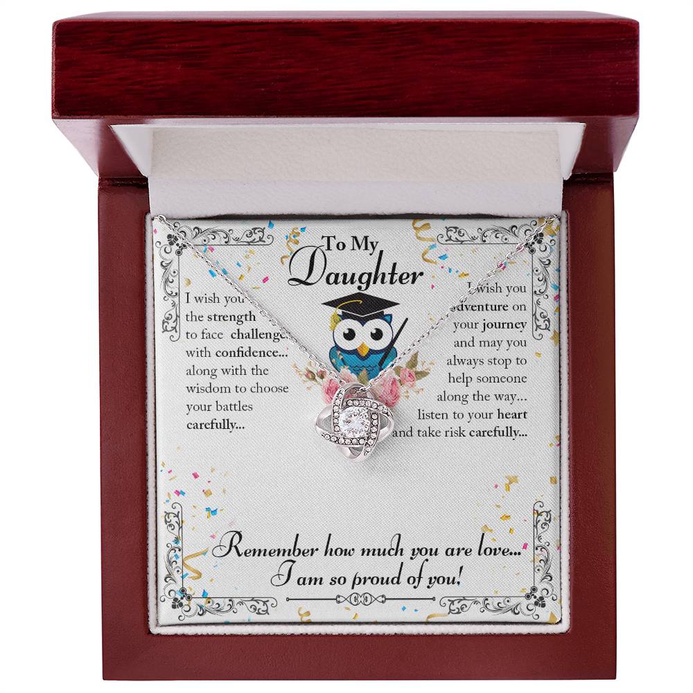 To My Daughter - Owl Graduation - Love Knot Necklace
