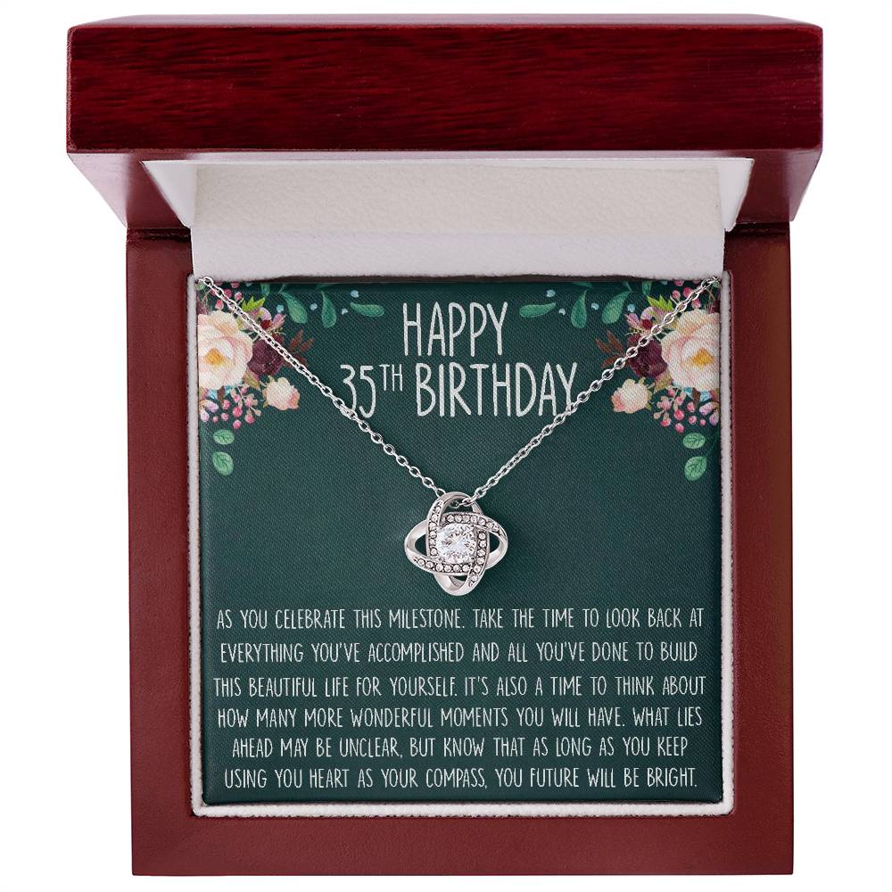 35th Birthday Gift Necklace, Cute Birthday Gift, Jewelry Gift for Her, 35 Years Old Gift, Love Knot Necklace, Custom Gift Card