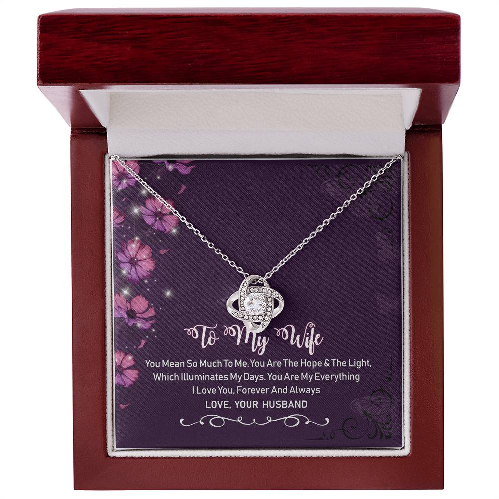 To My Wife Violet Love Knot Necklace Mother's Day Message Card