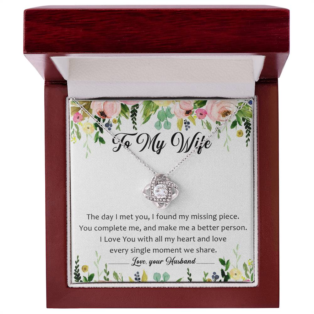To My Wife You're My Missing Piece Love Knot Necklace Mother's Day Message Card