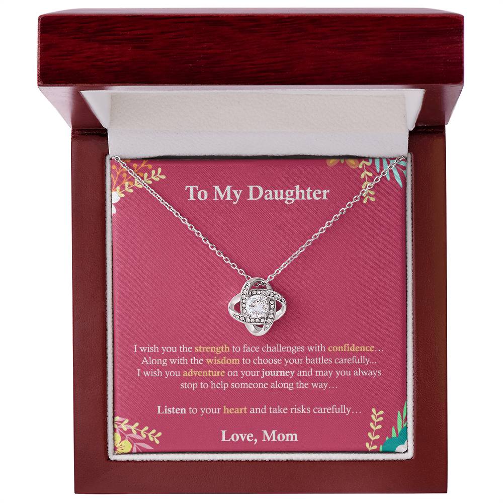 To My Daughter, Gift for Daughter, I Love My Daughter, Gift From Mom for Daughter Love Knot Necklace, Sweet Message, Inspirational Message, Mom's Love.