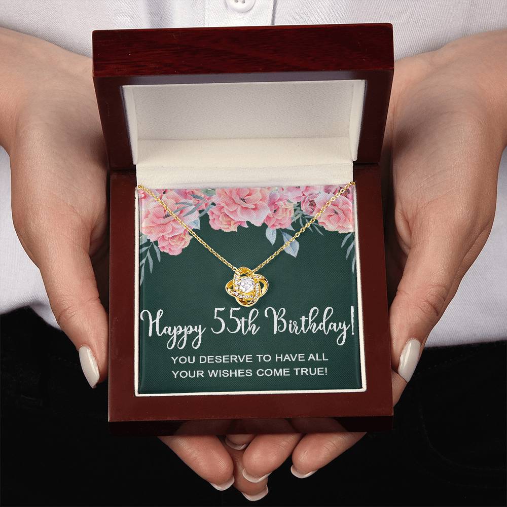 Happy 55th Birthday Gifts for Women Necklace, 55 Years Old Jewelry Gift, Birthday Gift for Mom, Love Knot Necklace Xu1162lk38
