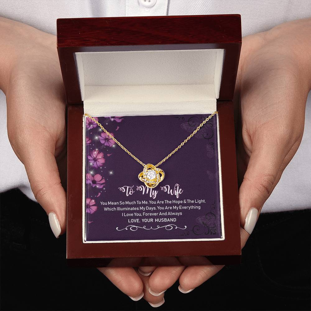 To My Wife Violet Love Knot Necklace Mother's Day Message Card