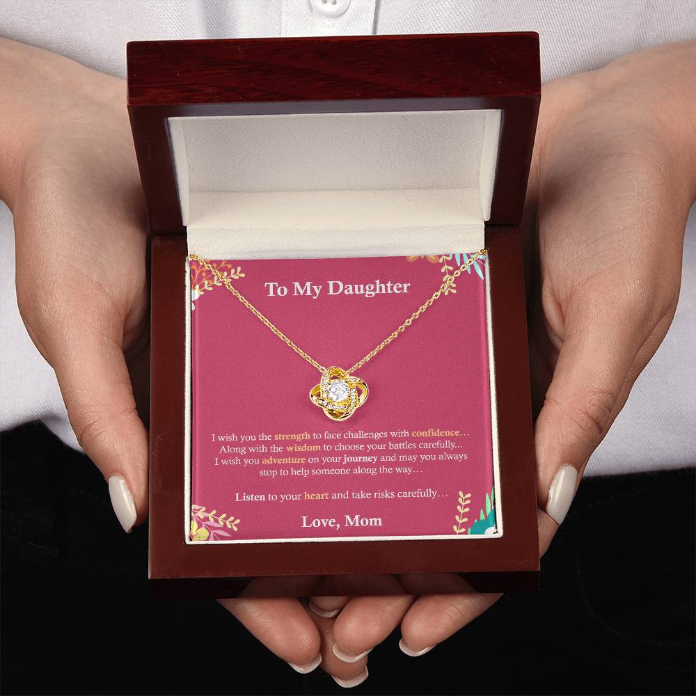 To My Daughter, Gift for Daughter, I Love My Daughter, Gift From Mom for Daughter Love Knot Necklace, Sweet Message, Inspirational Message, Mom's Love.