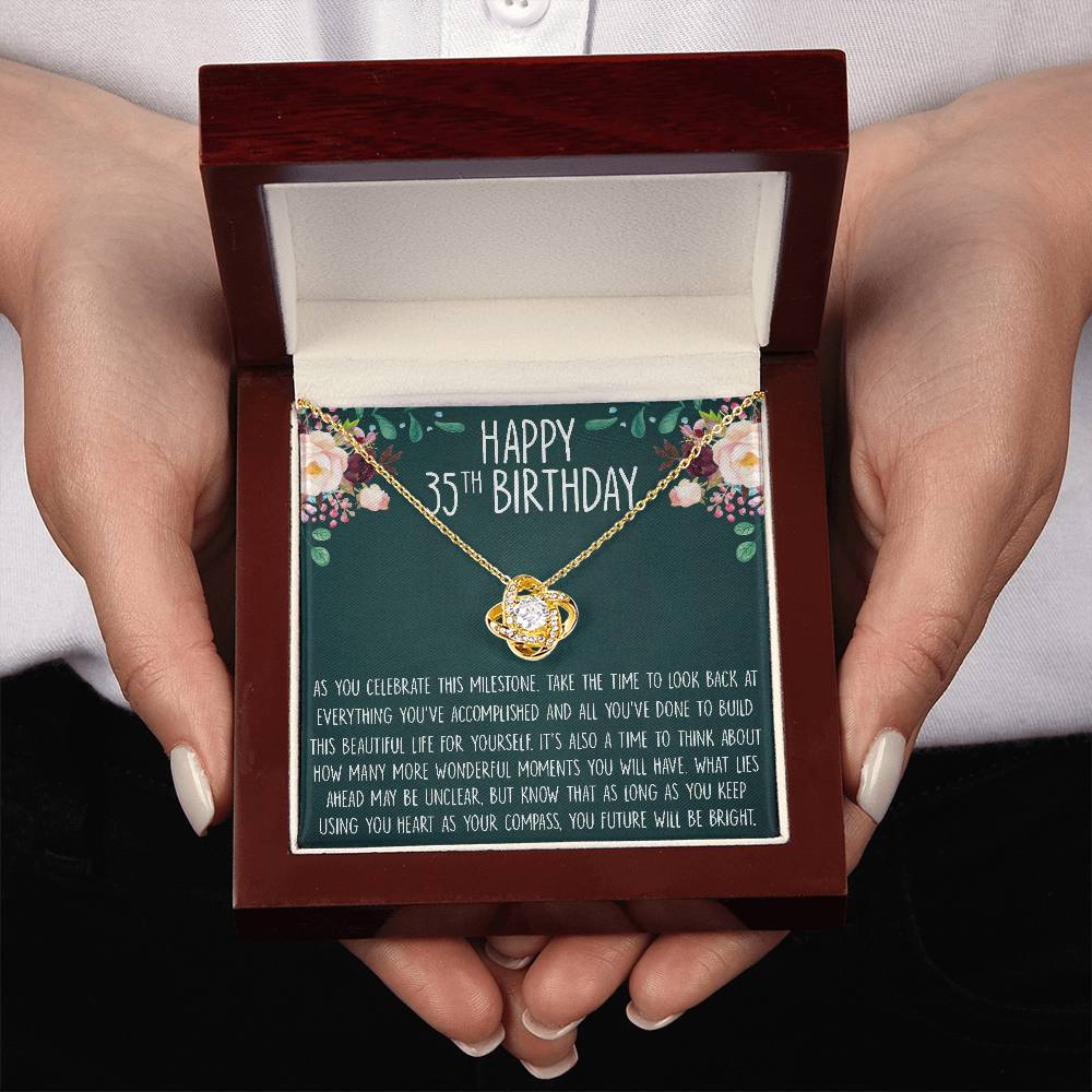 35th Birthday Gift Necklace, Cute Birthday Gift, Jewelry Gift for Her, 35 Years Old Gift, Love Knot Necklace, Custom Gift Card