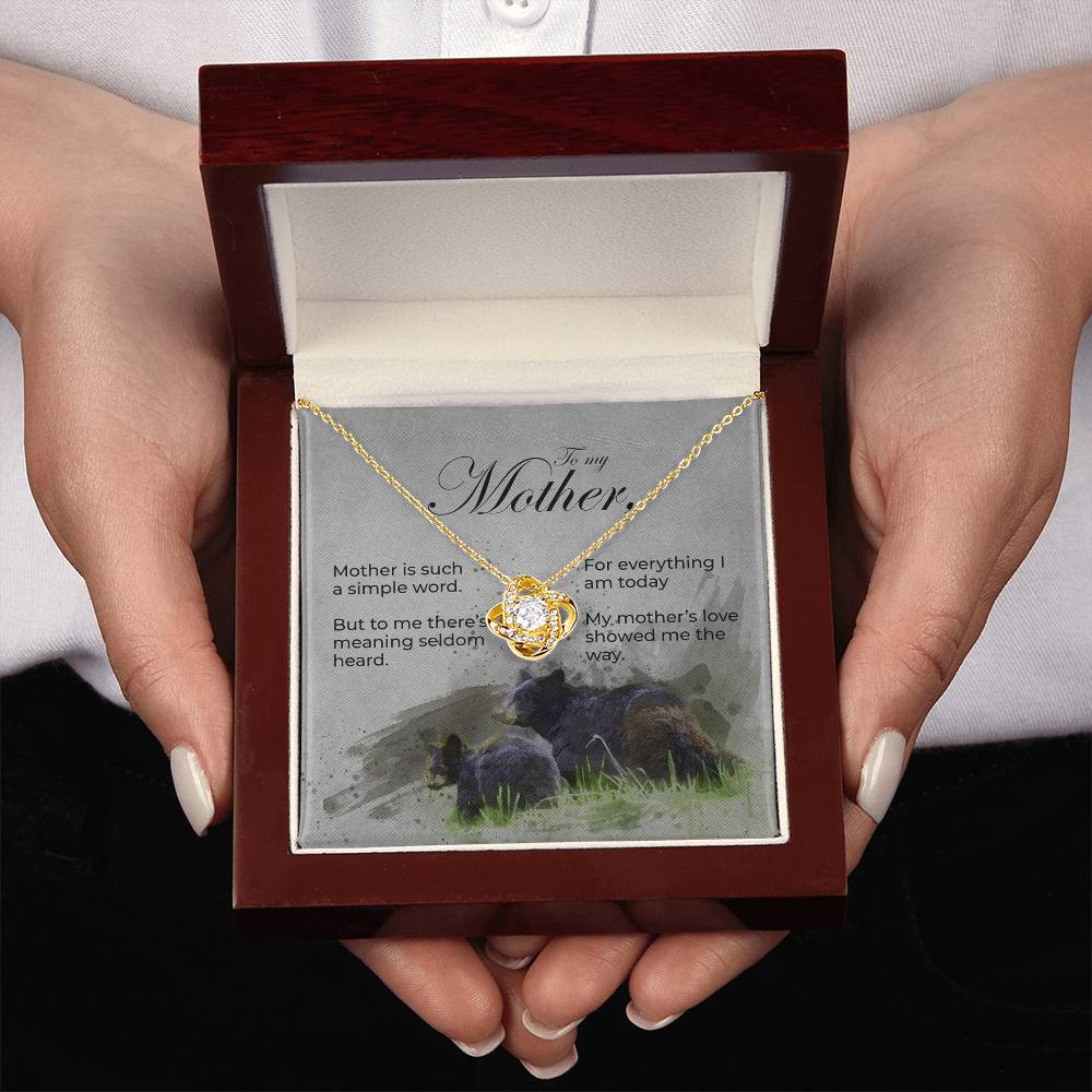Love Knot Mother's Day Necklace With Bear and Cub Message Card