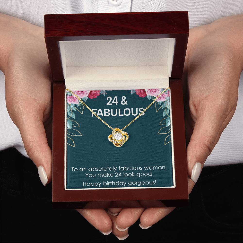 24th Birthday Gift for Womens, Turning 24 & Fabulous Necklace Gift, 24 Years Old Gift for Wife Best Friends, Love Knot Necklace