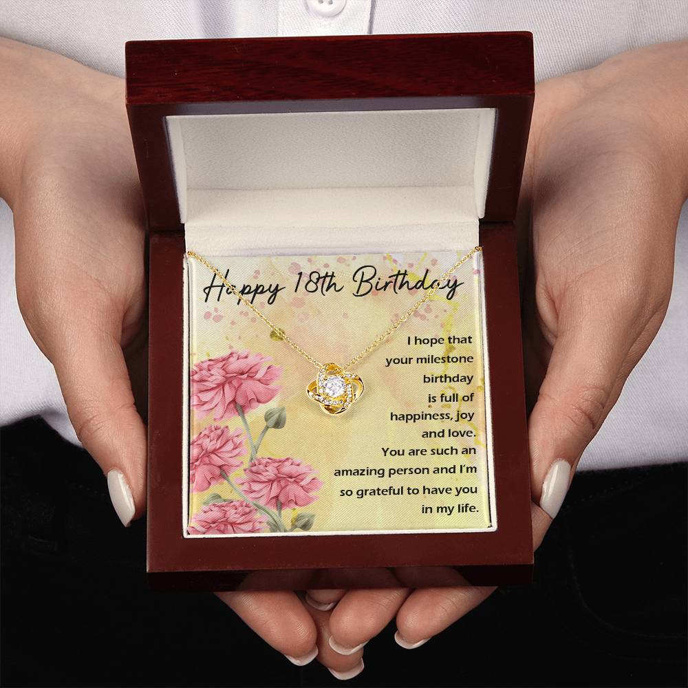 Happy 18th Birthday Milestone Love Knot Necklace