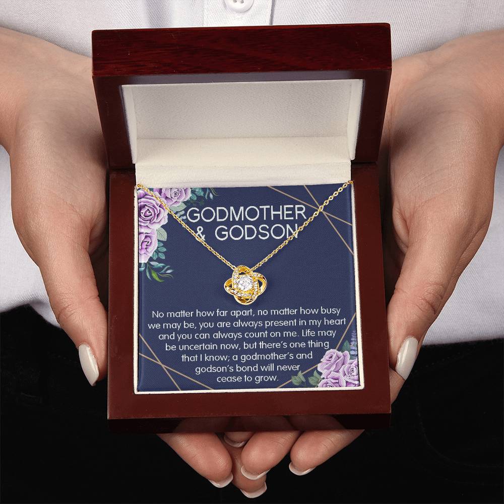 Godmother & Godson Gift Necklace, Baptism, Confirmation, Graduation, Holiday, Birthday Gift, Love Knot Necklace Gift for Godmother