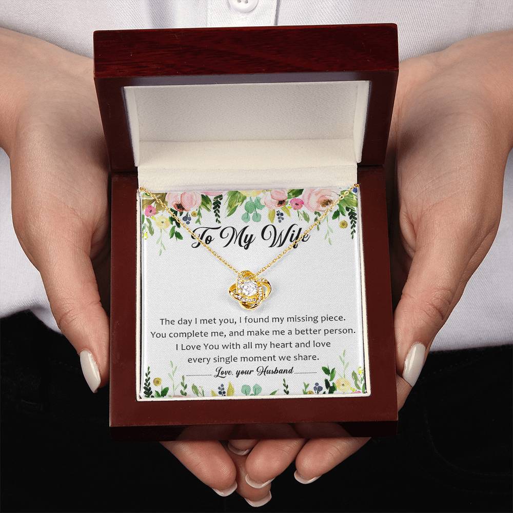 To My Wife You're My Missing Piece Love Knot Necklace Mother's Day Message Card