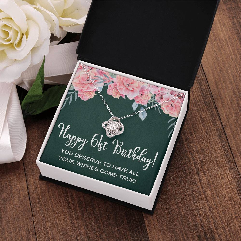 Happy 61st Birthday Gifts for Women Necklace, 61 Years Old Jewelry Gift, Birthday Gift for Mom, Love Knot Necklace Xu1162lk44