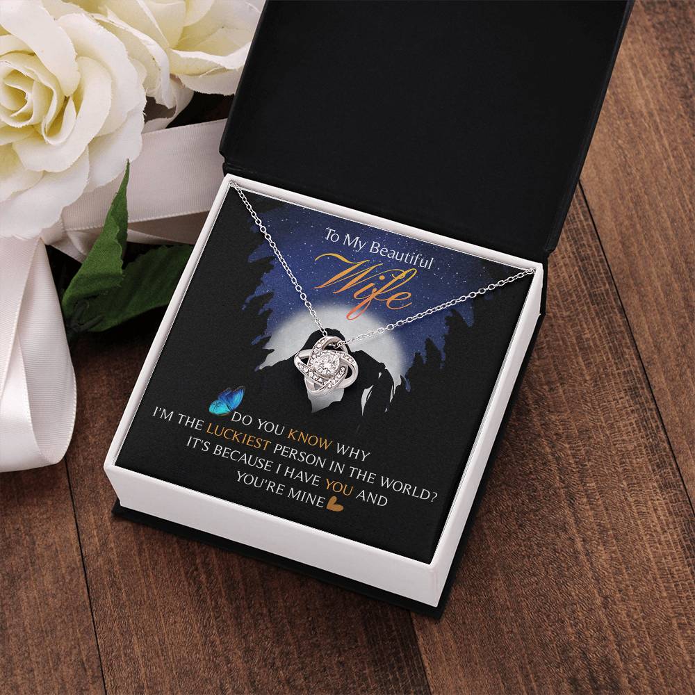 To My Beautiful Wife Love Knot Necklace Mother's Day Message Card