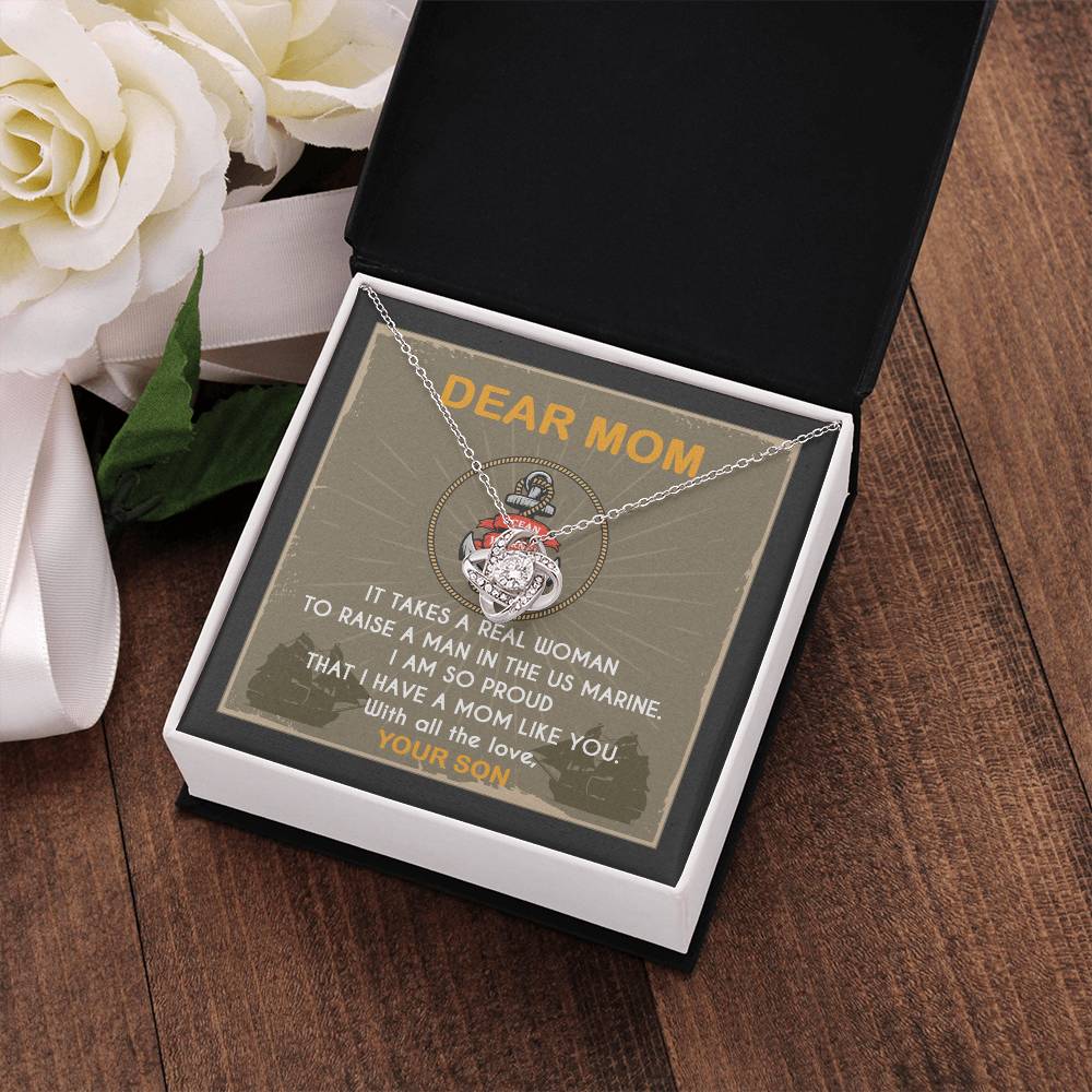 Marine Mom Gift - I Am So Proud Having Mom Like You - the Love Knot Necklace