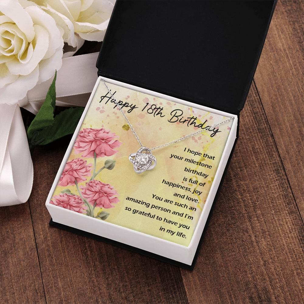 Happy 18th Birthday Milestone Love Knot Necklace