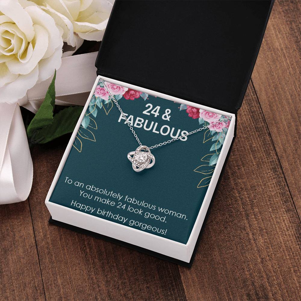 24th Birthday Gift for Womens, Turning 24 & Fabulous Necklace Gift, 24 Years Old Gift for Wife Best Friends, Love Knot Necklace