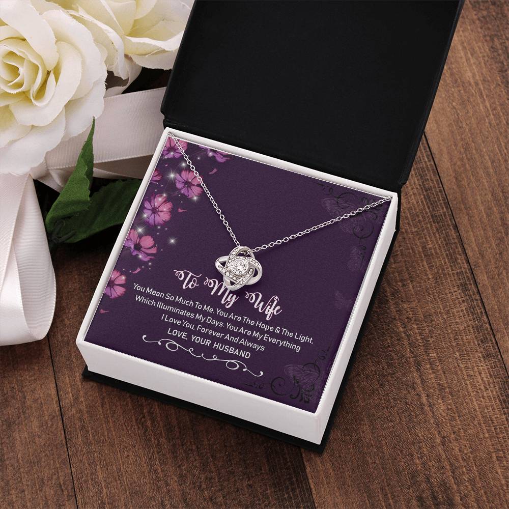 To My Wife Violet Love Knot Necklace Mother's Day Message Card
