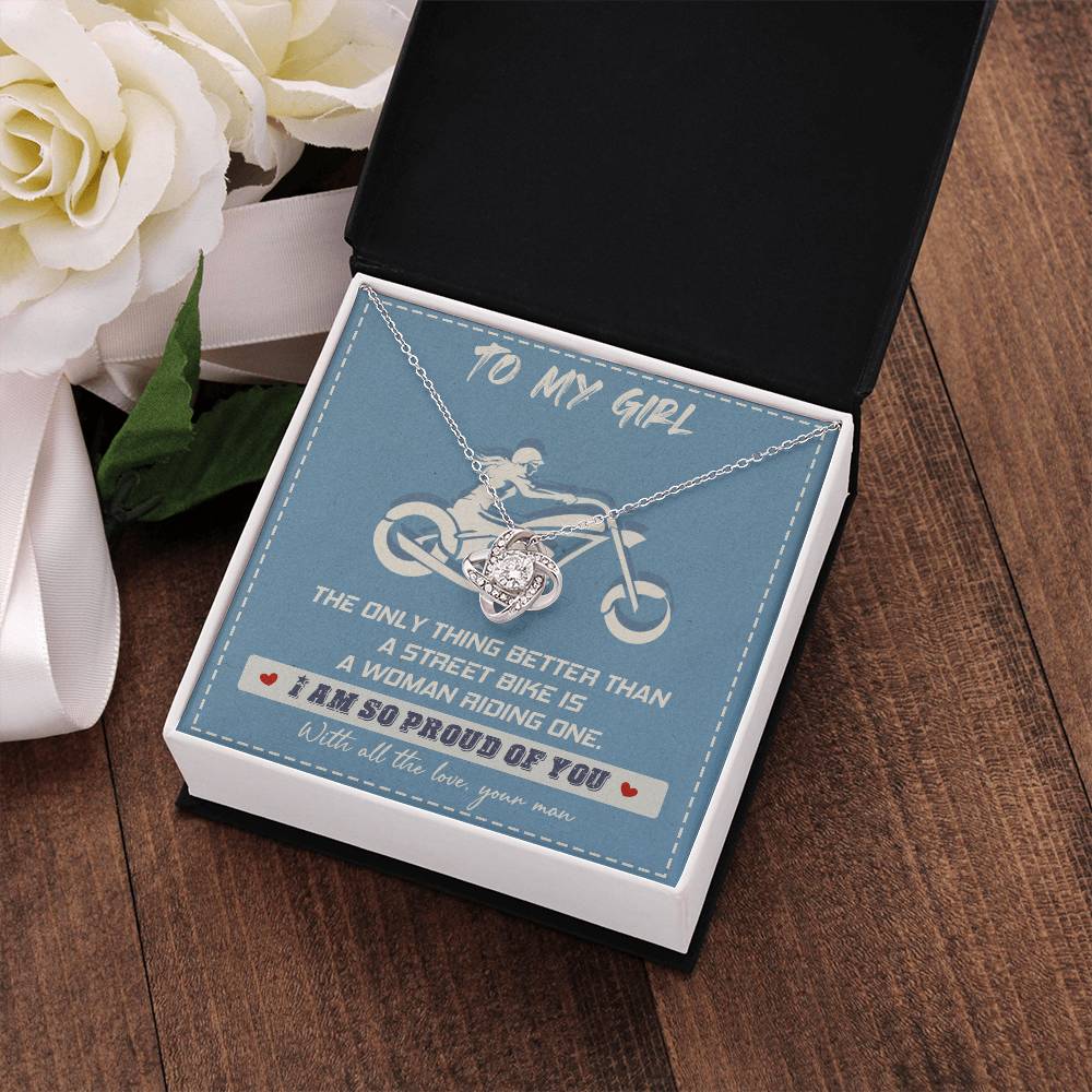 Gift for Wife - a Woman Riding One - the Love Knot Necklace