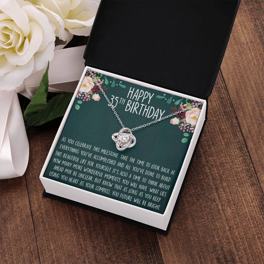 35th Birthday Gift Necklace, Cute Birthday Gift, Jewelry Gift for Her, 35 Years Old Gift, Love Knot Necklace, Custom Gift Card