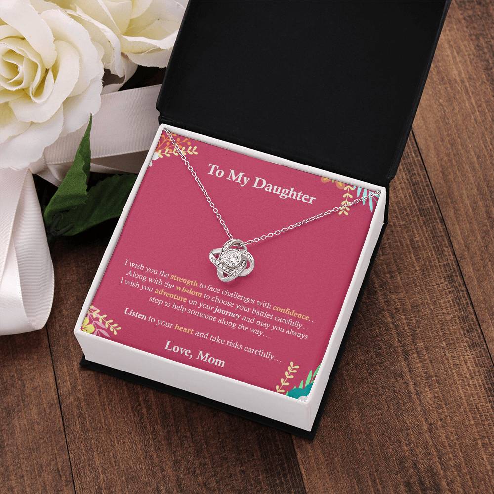 To My Daughter, Gift for Daughter, I Love My Daughter, Gift From Mom for Daughter Love Knot Necklace, Sweet Message, Inspirational Message, Mom's Love.