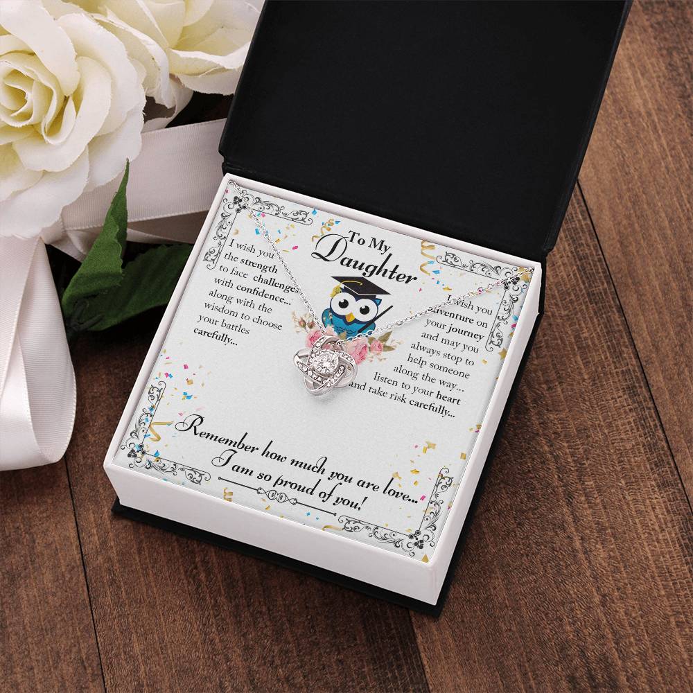 To My Daughter - Owl Graduation - Love Knot Necklace