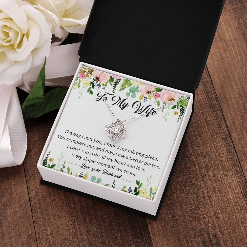 To My Wife You're My Missing Piece Love Knot Necklace Mother's Day Message Card
