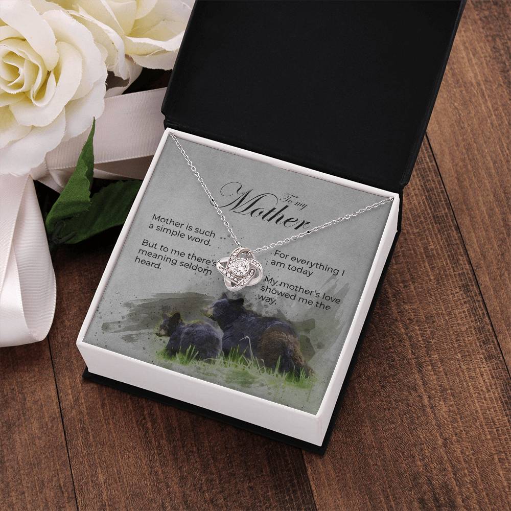 Love Knot Mother's Day Necklace With Bear and Cub Message Card