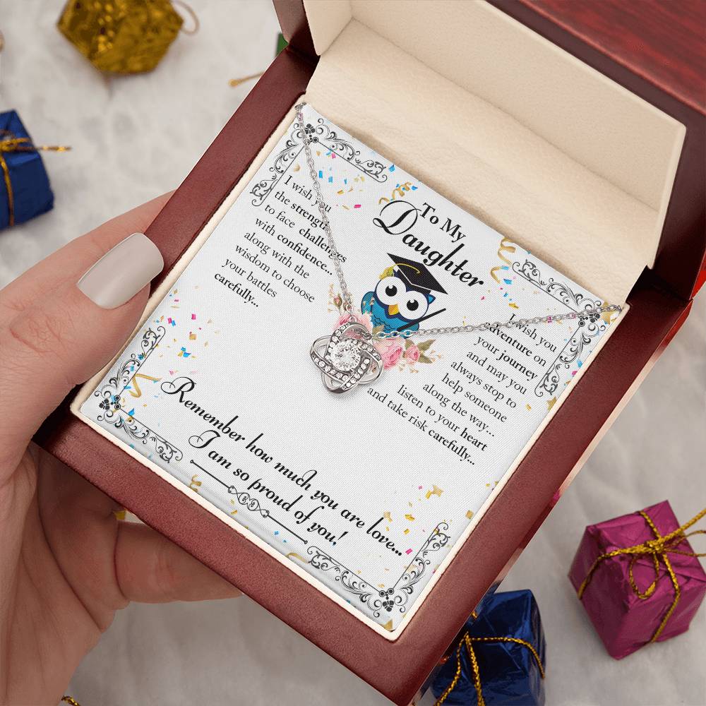 To My Daughter - Owl Graduation - Love Knot Necklace