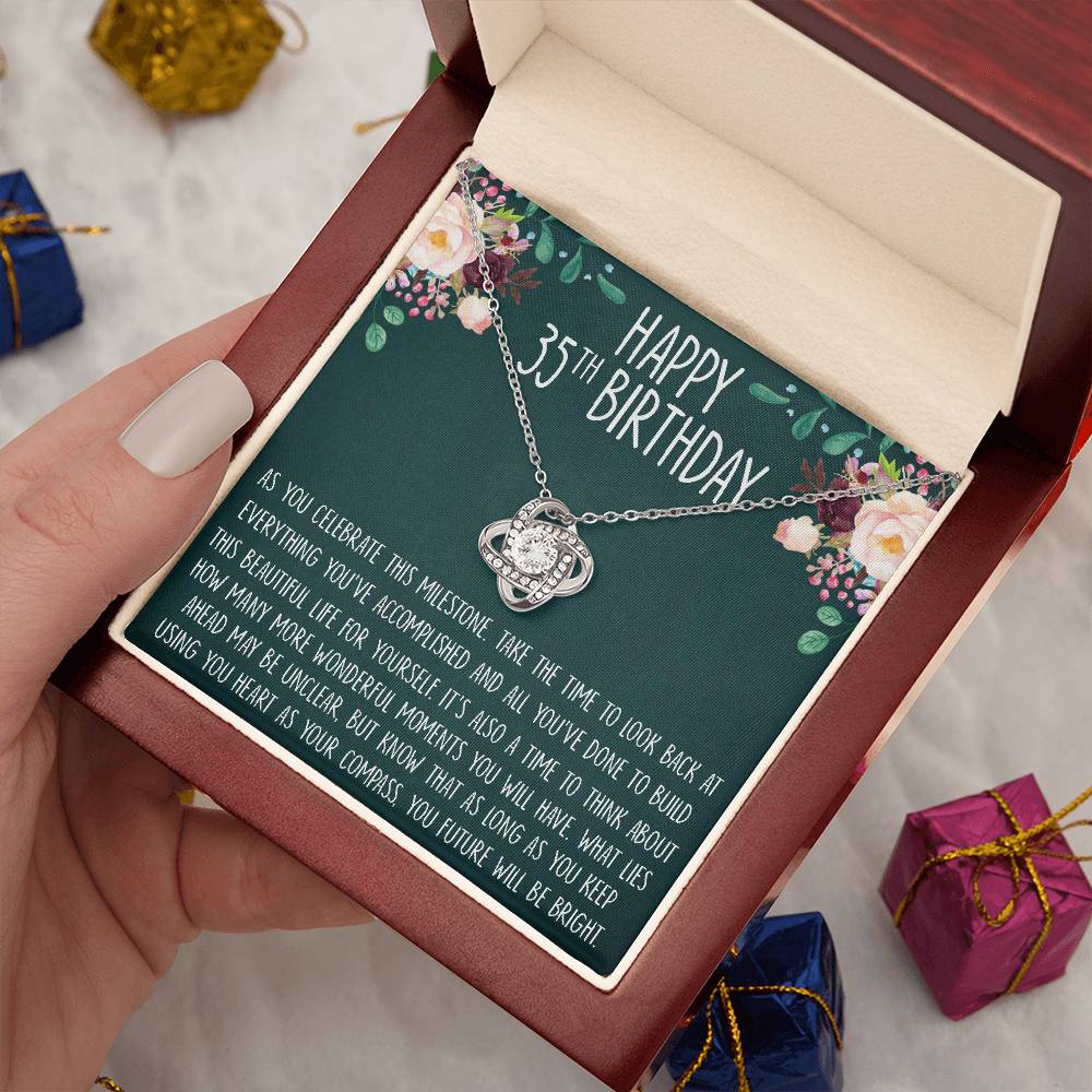 35th Birthday Gift Necklace, Cute Birthday Gift, Jewelry Gift for Her, 35 Years Old Gift, Love Knot Necklace, Custom Gift Card