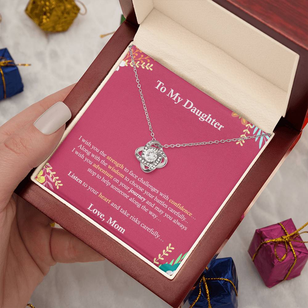To My Daughter, Gift for Daughter, I Love My Daughter, Gift From Mom for Daughter Love Knot Necklace, Sweet Message, Inspirational Message, Mom's Love.
