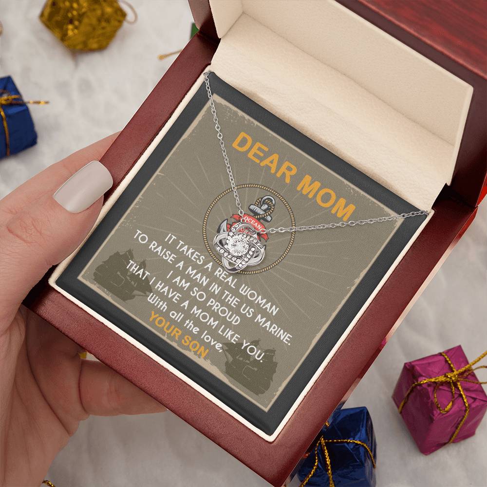 Marine Mom Gift - I Am So Proud Having Mom Like You - the Love Knot Necklace