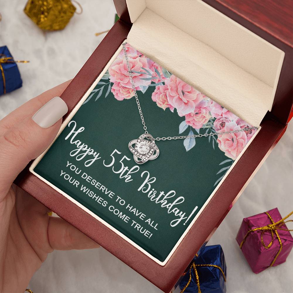 Happy 55th Birthday Gifts for Women Necklace, 55 Years Old Jewelry Gift, Birthday Gift for Mom, Love Knot Necklace Xu1162lk38