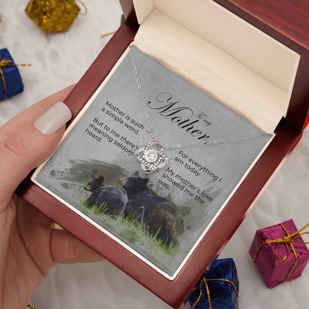 Love Knot Mother's Day Necklace With Bear and Cub Message Card