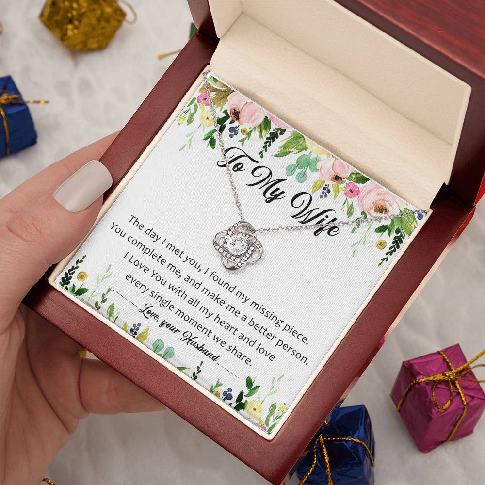 To My Wife You're My Missing Piece Love Knot Necklace Mother's Day Message Card